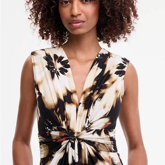 Anne Klein Black Cream Floral Maxi Dress L Large Sleeveless Event Wedding - Picture 3 of 12